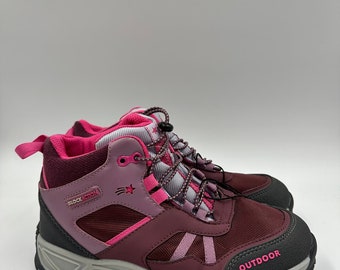Scarpe da trekking per bambini grandi, taglia 5, alte, rosa e viola, con cinturini elastici