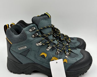 Men's Size 9, Light Green and Blue High Top Waterproof Hikers w/ Yellow Accents