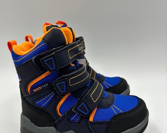 Toddler 9.5, High Top Water Proof Blue and Black Snowboot with Orange Accents