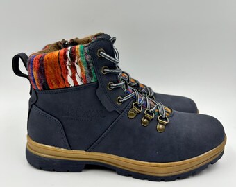 Women's size 7, Lee Cooper Navy High Top Hiking Boots with Multicolored Accents