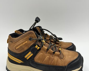 Big Kid Size 1, High Top Brown Hikers w/ Rubber Toe Cap, Thick Rugged tread