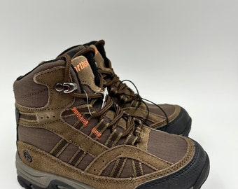 Small Kid Size 12, High Top Brown Hiker with Orange Accents, Black Toe Cap