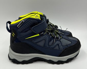 Chaussures de randonnée montantes bleu marine pour grands enfants (2,5 cm) avec touches de noir et de vert citron