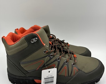 Men's Size 11.5, Olive Green High Top Hikers w/ Orange and Black Accents