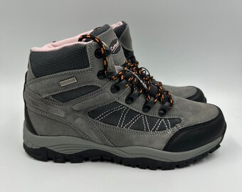 Women's Size 6.5, Gray and Beige High Top Hikers with Orange Accent in the Laces