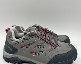 Damen Größe 7 Low Top Grau Hikers w / Pink Akzente und robuste graue Gummi-Zehenkappe