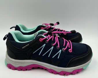 Women's Size 5.5, Low Top Blue Hikers w/ Aqua and Pink Accents and Rugged Tread