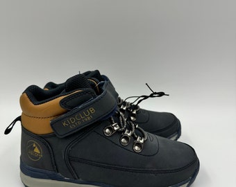 Toddler Size 12, Preppy High Top Navy Hiking Boots w/ Gray and Brown Accents