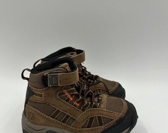 Toddler Size 8, High Top Brown Hiker w/ Orange Accents, Rubber Black Toe Cap