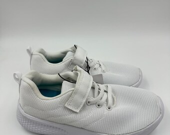 Big Kid Size 2 All White Sneakers with Straps