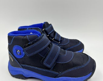 Big Kid Size 1, High Top Dark Blue Hikers w/ Hook and Loop Strap, Rubber Toe Cap