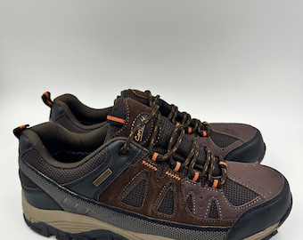 Size 9 Men's Brown Hikers, with Leather and Suede Details and Orange Accents