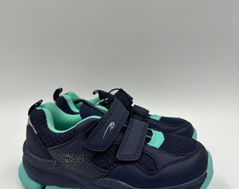 Big Kid Size 1, Low Top Dark Blue Hikers w/ Aqua Accents, Thick Rugged Tread