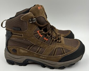 Big Kid size 5, Brown High Top Hikers with Suede Accents & Rugged Rubber Toe Cap