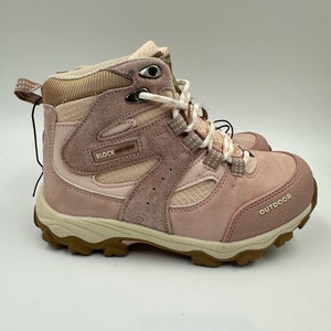 Big Kid Size 1, Pink High Top Hikers with Brown Accents and Rugged Rubber Tread