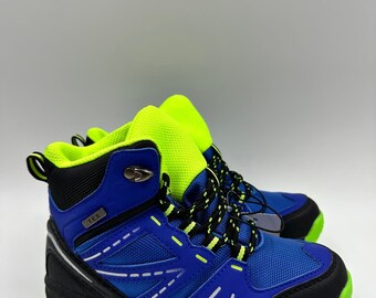 Big Kid Size 1, High Top Blue Hikers w/ Neon Accents, Rubber Toe Cap and Heel