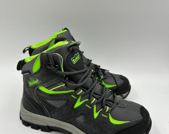 Youth 3.5, High Top Gray Hikers w/ Green Accents, Rubber Toe Cap and Heel Cover