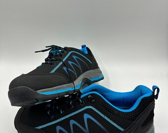 Size 8.5 Men's Black Hiker Sneakers with Light Blue Accents