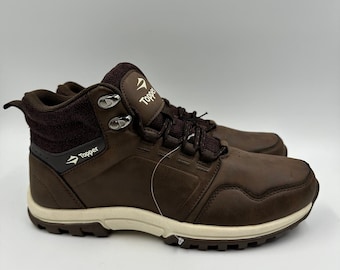 Women's Size 8.5, Dark Brown High Top Hikers with White Accents and Rugged Tread