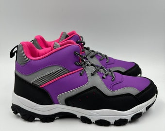 Chaussures de randonnée montantes pour femmes, violet vif et rose, avec sculpture robuste pour femmes