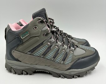 Women's Size 7.5, Light Gray High Top Hikers with Pink Accents