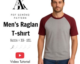 Men's Raglan T-Shirt Sewing Pattern, Easy Beginner Top (PDF Pattern)