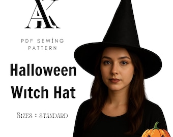 Halloween Witch Hat PDF Sewing Pattern – Easy DIY Costume (A4/Letter/A0 Print)