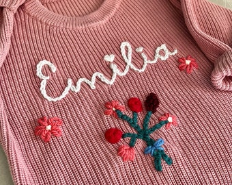 Hand Embroidered Personalised Children’s Name Jumper | Personalised Newborn Baby Toddler Gift | Baby Announcement | Childrens Birthday Gift