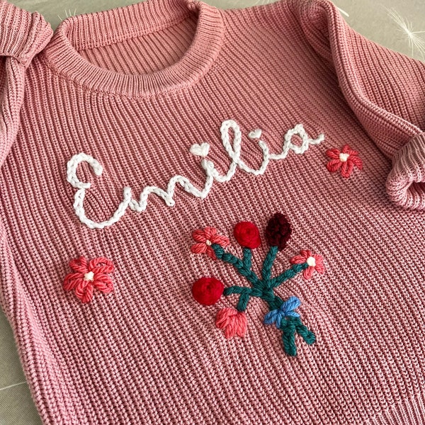 Hand Embroidered Personalised Children’s Name Jumper | Personalised Newborn Baby Toddler Gift | Baby Announcement | Childrens Birthday Gift