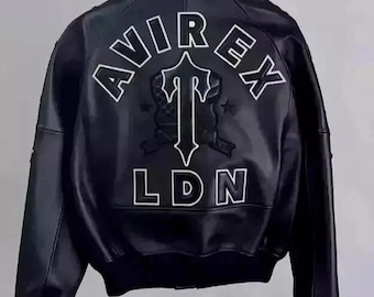Handmade Avirex x Trapstar Black Bomber Jacket Lambskin Leather Limited Edition Men’s Flight Jacket