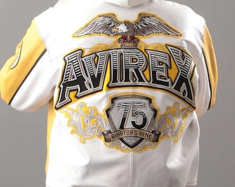 Avirex Vintage Style Leather Bomber Jacket: Yellow Aviator King 75