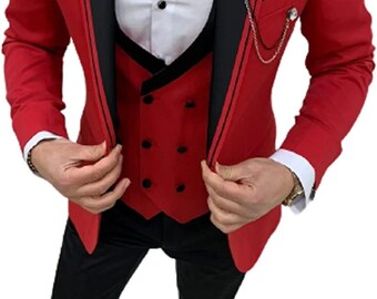 Three piece suits, Red Color suit,wedding suit, groomsmen suit, fitted suit,slim fit suit, modern suit,classic suits,suits, jacket and Suits