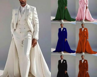 Men&#39;s Fashion Suits Long Train Jacket Vest Pant 3 Pieces for Red Banquet WeddingSuit for Wedding, Engagement, Prom, Groom wear and Groomsmen