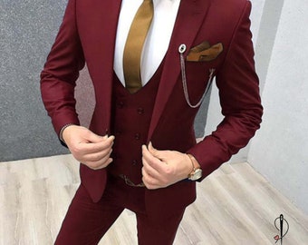 Three piece suits, Burgundy suit, wedding suit, groomsmen suit, fitted suit, slim fit suit, modern suit, classic suits, suits, jacket