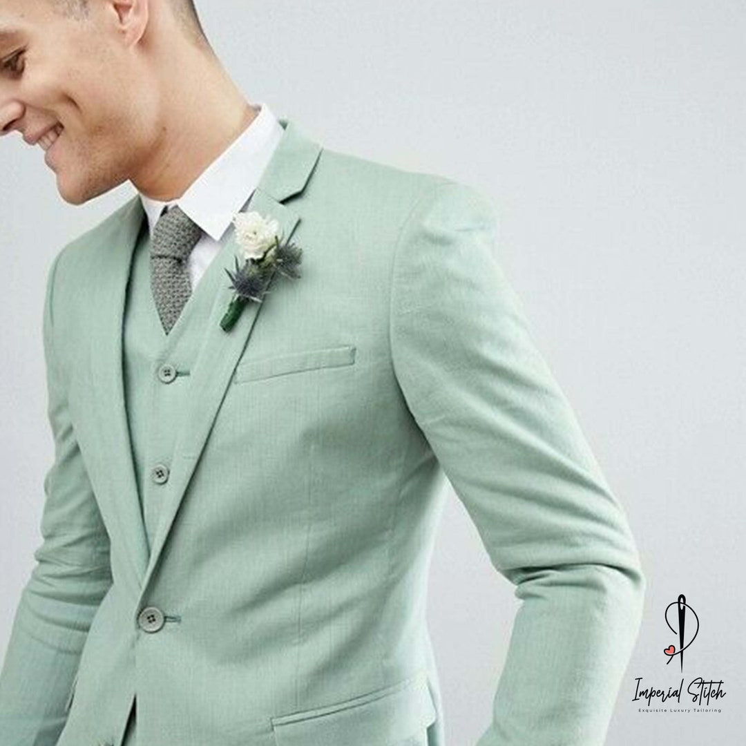 Three Piece Suit Sage Green Suit, Wedding Suit, Groomsmen Suit, Fitted ...