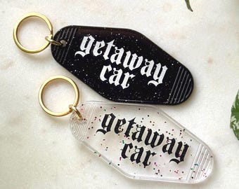 getaway car glitter motel keychains | foil vinyl decal
