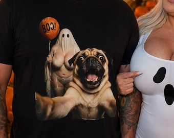 Pug Selfie with Ghost Halloween Shirt