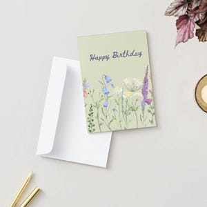 Cartão de aniversário para impressão Cartão de aniversário floral Cartão de aniversário com flores Imprimir em casa Download digital de cartões Designs de cartão PDF