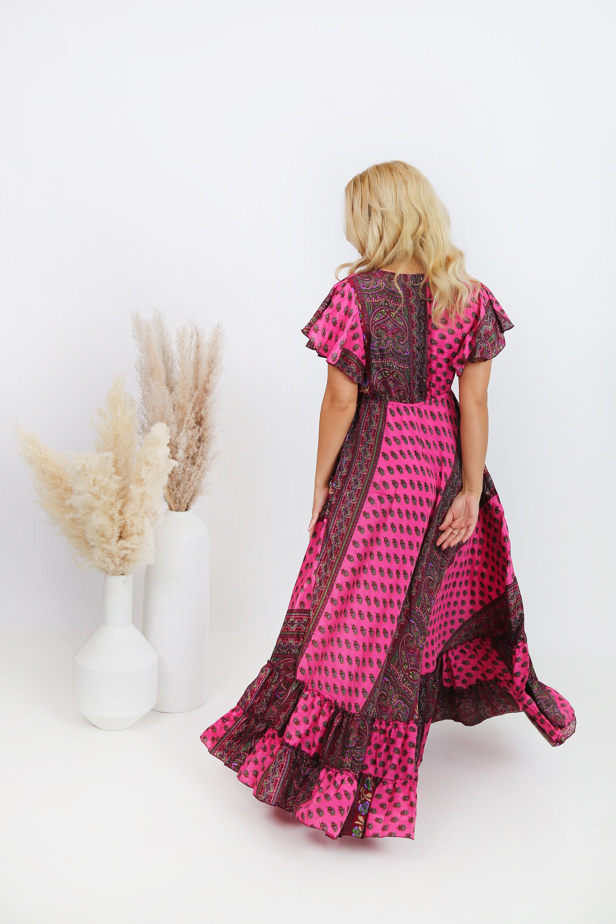 barbie boho dress Boho Barbie Dress | Short Sleeve Hot Pink Silk Maxi Dress |  Spring/summer/fall Wear