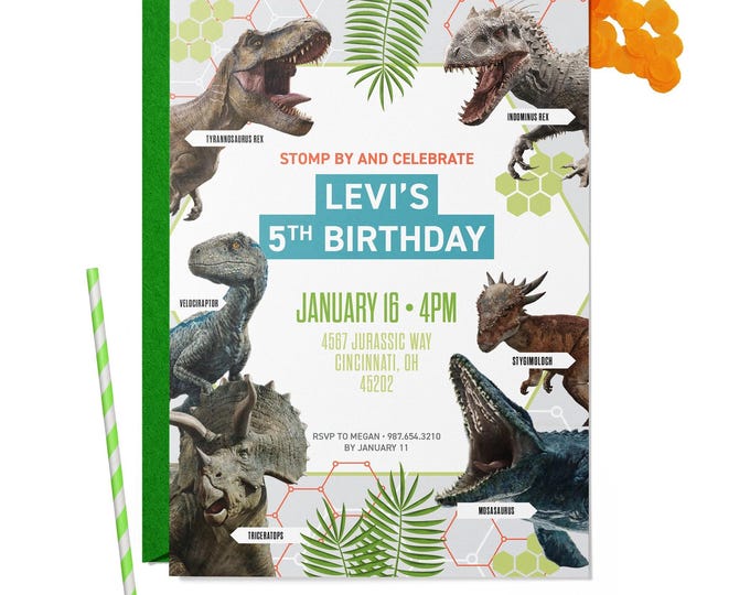 Featured listing image: Jurassic Dinosaur Birthday Party Invitation