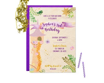 Rapunzel Birthday Party Tower Invitation Tangled Paint Invite