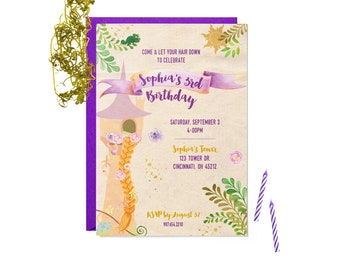 Tangled Inspired Rapunzel Birthday Party Invitation