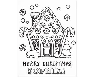 Christmas Coloring Page with Name – Gingerbread House – Personalized Kids Printable