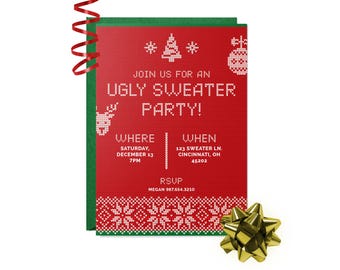 Ugly Sweater Knit Christmas Party Invitation