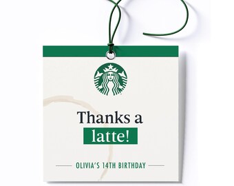Personalized Starbucks Inspired Birthday Party Favor Tags/Stickers