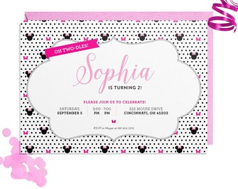Pink Bow Mouse Birthday Party Invitation