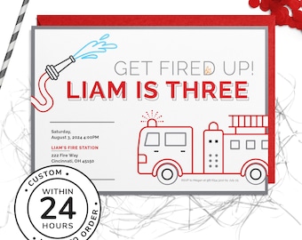 Modern Firetruck Birthday Party Invitation