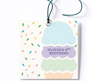 Personalized Ice Cream Birthday Party Favor Tags/Stickers