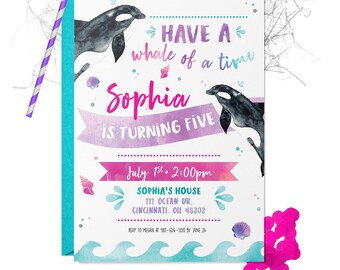 Watercolor Ocean Birthday Party Invitation