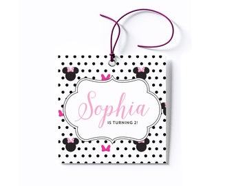 Personalized Pink Bow Mouse Party Favor Tag/Stickers
